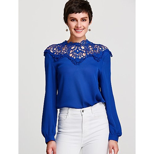 Blouse, solid color lace cutout patchwork