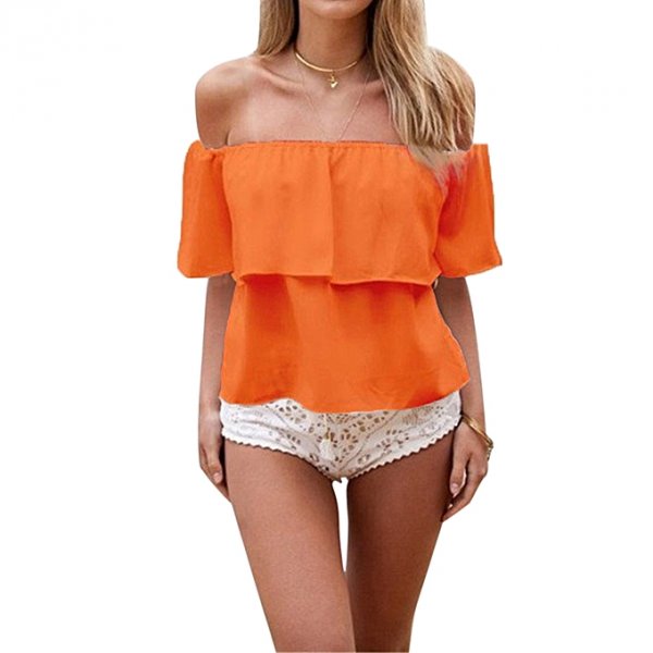 Women fashion chiffon dress sexy off shoulder T-shirt beach pants gift