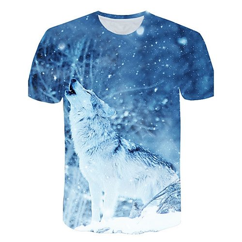 Men Daily Basic Large Size T-Shirt, 3D, Animal Printed Round Neck, Short Sleeve