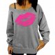 Women's sexy lip print strapless long-sleeved shirt bat top general