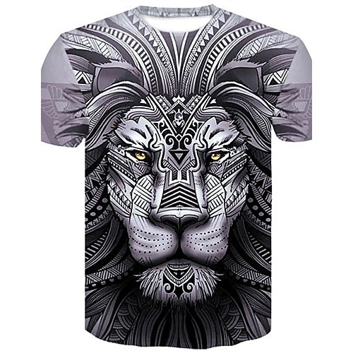 Men large size cotton slim t-shirt, 3D, animal round neck