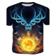 Men Basic Slim T-Shirt, Geometry, 3D, Animal Round Collar