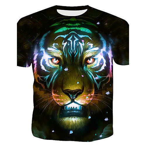 Men cotton t-shirt, 3D, animal print round neck