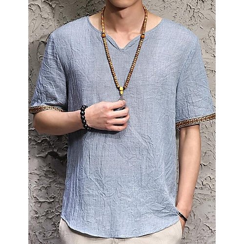 Men everyday fashion T-shirt, solid color V-neck, short sleeves