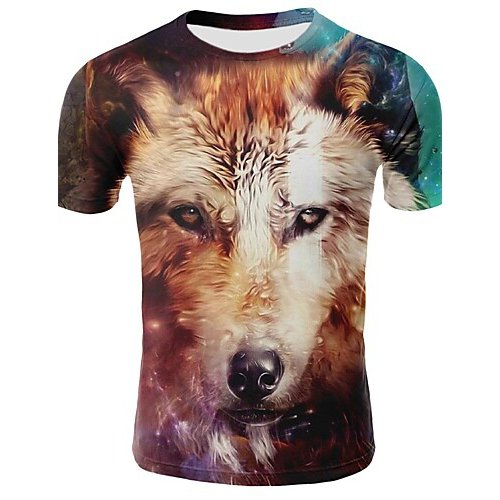 Men casual everyday wear basic t-shirt, 3D, animal print round neck, short sleeves