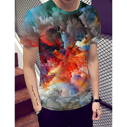 Men daily basic T-shirt, 3D round neck, short sleeves