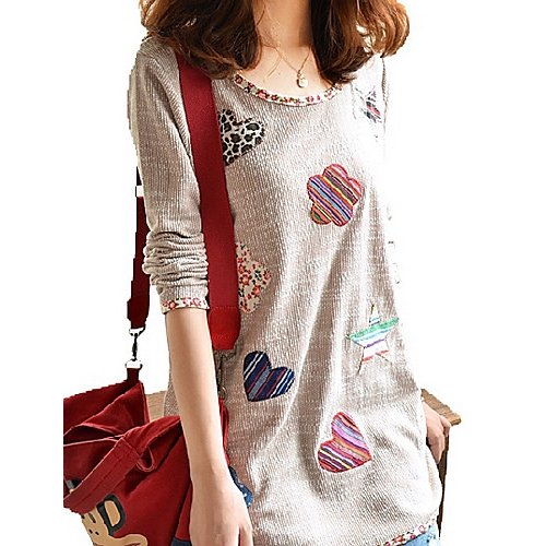 Women Plus Size polyester loose T-shirt, patchwork, flowers