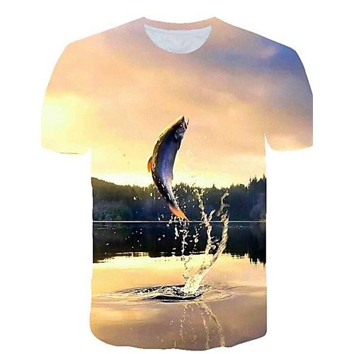 Men large size T-shirt, 3D, graphics, animal print round neck