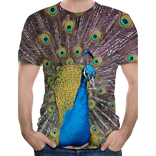 Men, T-shirt, 3D, animal print round neck