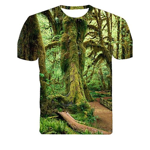 Men large size T-shirt, tree, leaf, 3D printed round neck