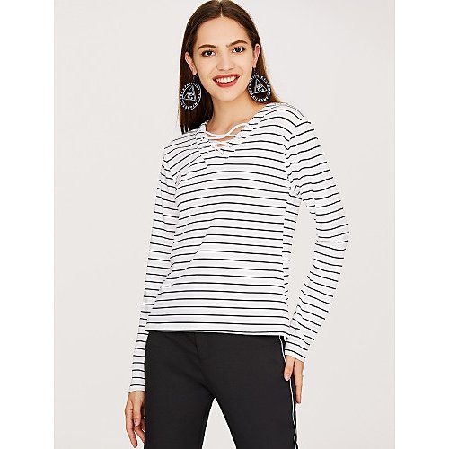 Women take the initiative to go out, street chic T-shirts, stripes criss-cross, lace, fine stripes