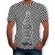 Men T-shirt, striped, 3D printed round neck