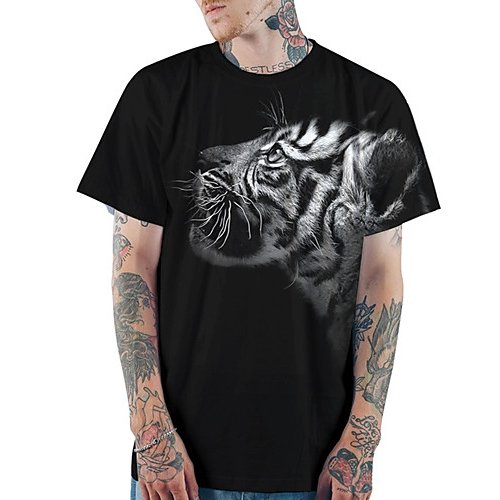 Men daily casual basic, fashion plus size slim T-shirt, 3D, animal print round neck, short sleeves