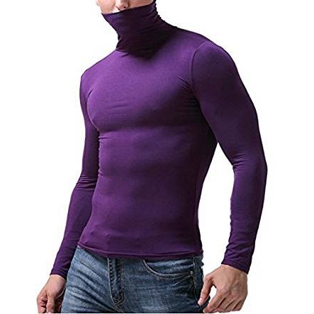 The basic solid color men's long-sleeved high-necked T-shirt Slim purple