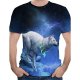 Men large size cotton T-shirt, Galaxy, animal print round neck