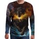 Men daily holiday, size T-shirt, solid color, 3D, animal print round neck, long sleeves