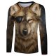 Men casual, basic daily, stylish large size T-shirt, color matching, 3D, animal print round neck, long sleeves