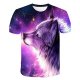 Men Daily Basic, Chic T-Shirt, Galaxy, 3D, Animal Wolf, Printed Round Collar, Short Sleeve