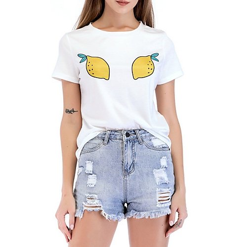 Women Basic T-shirt, fruit, lemon, print