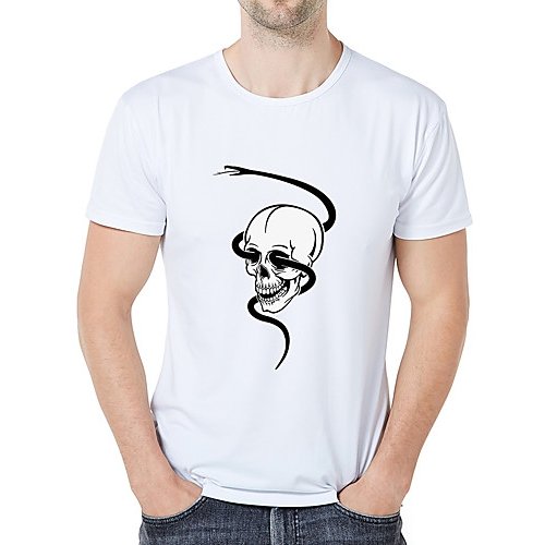 Men casual, daily sports and leisure business, elegant large size slim T-shirt, graphics, skull print round neck, short sleeves