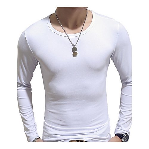 Men T-shirt, solid color V-neck, long-sleeved