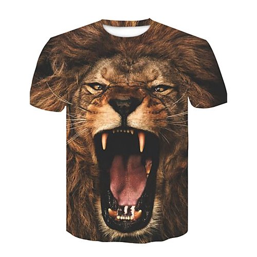 Men Daily Fashion, Punk Gothic T-Shirt, Animal Lion, Printed Round Collar, Short Sleeve