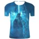 Men sports and chic, exaggerated large size cotton T-shirt, 3D, graphics, animal print round neck, short sleeves