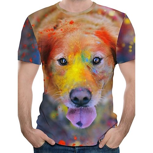 Men everyday wear holiday t-shirt, color block, 3D, animal print round neck, short sleeves