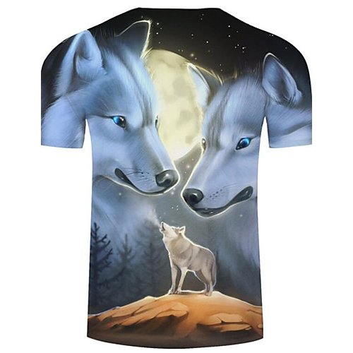 Men Daily Weekend Basic, Exaggerated T-Shirt, Color Block, Animal Wolf, Printed Round Collar, Short Sleeve