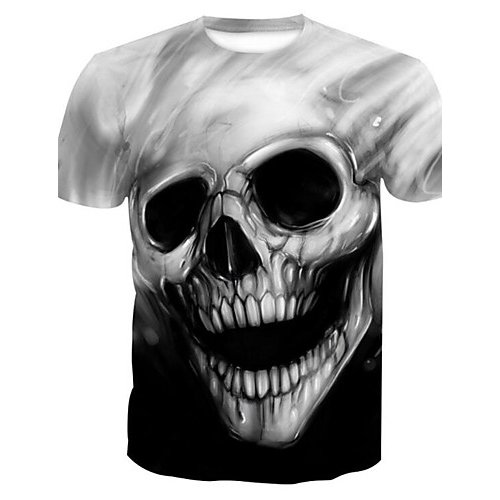 Men Daily Weekend Skull, Basic Large Size T-Shirt, Skull Printed Round Collar, Short Sleeve