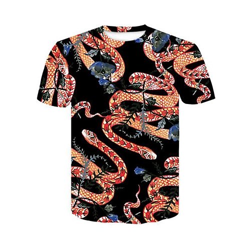 Men daily clothing basic large size T-shirt, 3D, animal print round neck, short sleeves