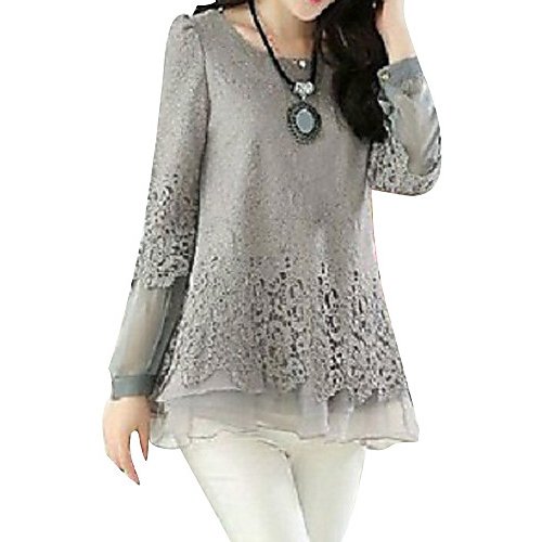 Women basic size Puff cotton loose blouse, solid color layering, lace