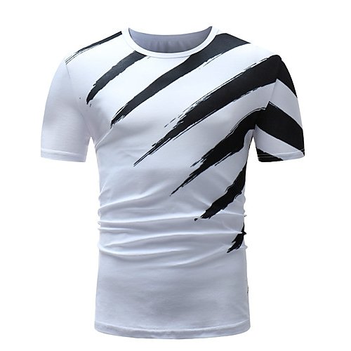 Men Daily Sports Chic Plus Cotton Slim T-Shirt, Striped, Color Printed Round Neck, Long Sleeve