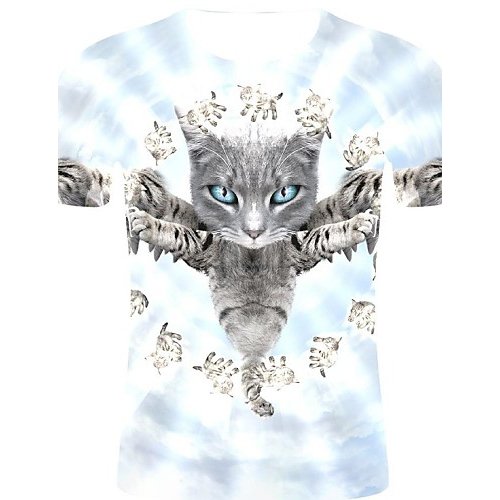 Men sports and chic, exaggerated large size cotton T-shirt, 3D, graphics, animal print round neck, short sleeves