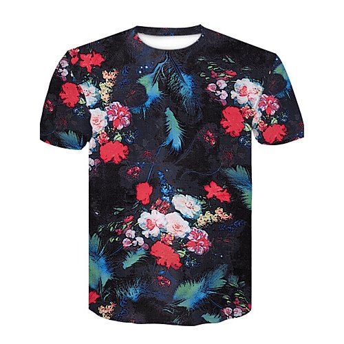 Men daily basics, chic T-shirts, flowers, colored blocks, wolves, print round neck, short sleeves