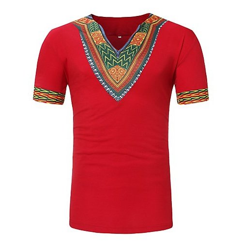 Men daily basic T-shirt, printed V-neck, short sleeves