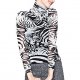 Women Network high-necked long-sleeved T-shirt shirt zebra stripes