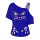 Women single shoulder strap short-sleeved shirt printed T-shirt blue cat