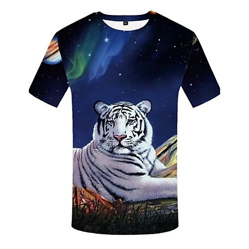 Men daily clothing basic large size T-shirt, 3D, animal print round neck, short sleeves