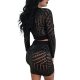 Women Fashion Sequined Tops Skirt Long Sleeve V-neck Split 2 Pieces