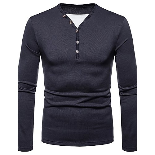 Men Daily T-Shirt, Solid Color V-neck, Long Sleeve