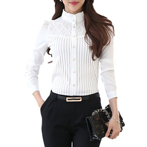 Women large size shirt, solid color lace holder, pinstripe