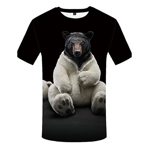 Men daily clothing basic large size T-shirt, 3D, animal print round neck, short sleeves