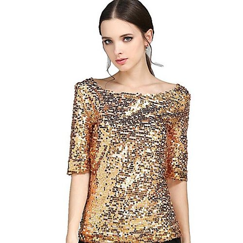 Women go casual street fashion large size T-shirt, solid color, sequins