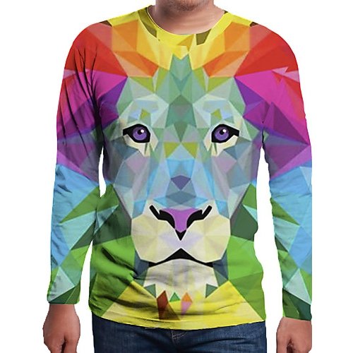 Men everyday wear holiday t-shirt, 3D, animal, printed crew neck, long sleeves