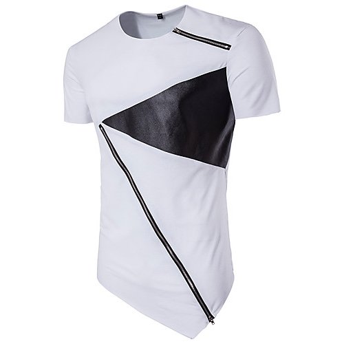 Men Daily Sports Weekend Active Cotton Slim T-Shirt, Color Patchwork Round Neck, Short Sleeve