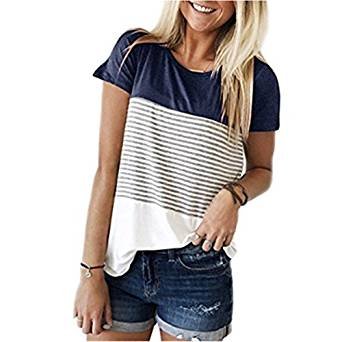 Three-color striped short-sleeved round neck T-shirt casual shirt seat