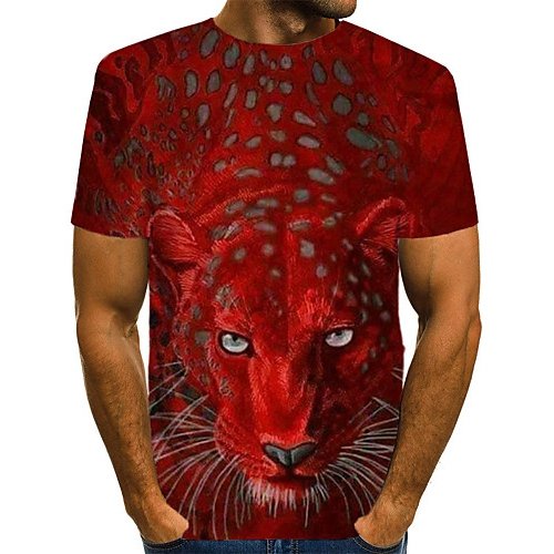 Men everyday fashion, size T-shirt, 3D, animal print round neck, short sleeves