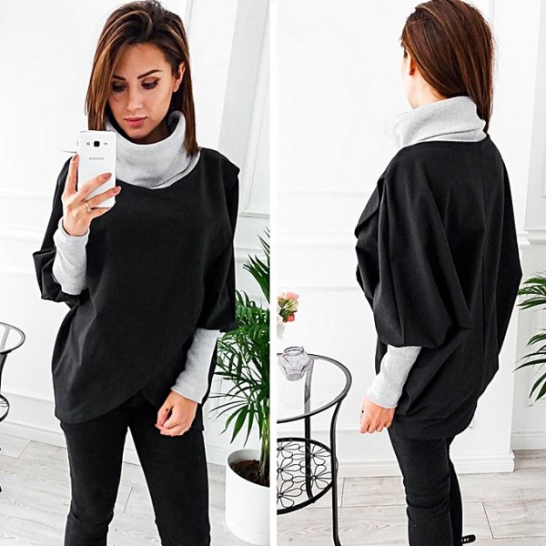 Women Solid Long Sleeve Turtleneck Sweatshirt Pullover Shirt