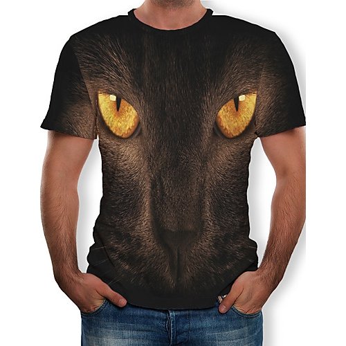 Men, T-shirt, color block, 3D, animal print round neck